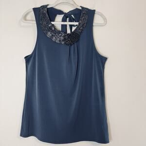 Banana Republic Sleeveless Beaded Blouse Large Glamorous Office Chic Party Top